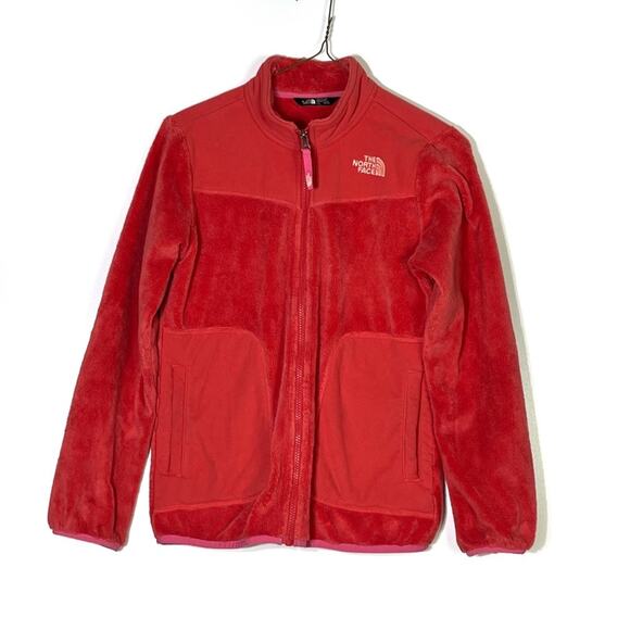 The North Face Full Girls Large 14/16 Full Zip Orange Fuzzy Fleece Jacket - Picture 1 of 8